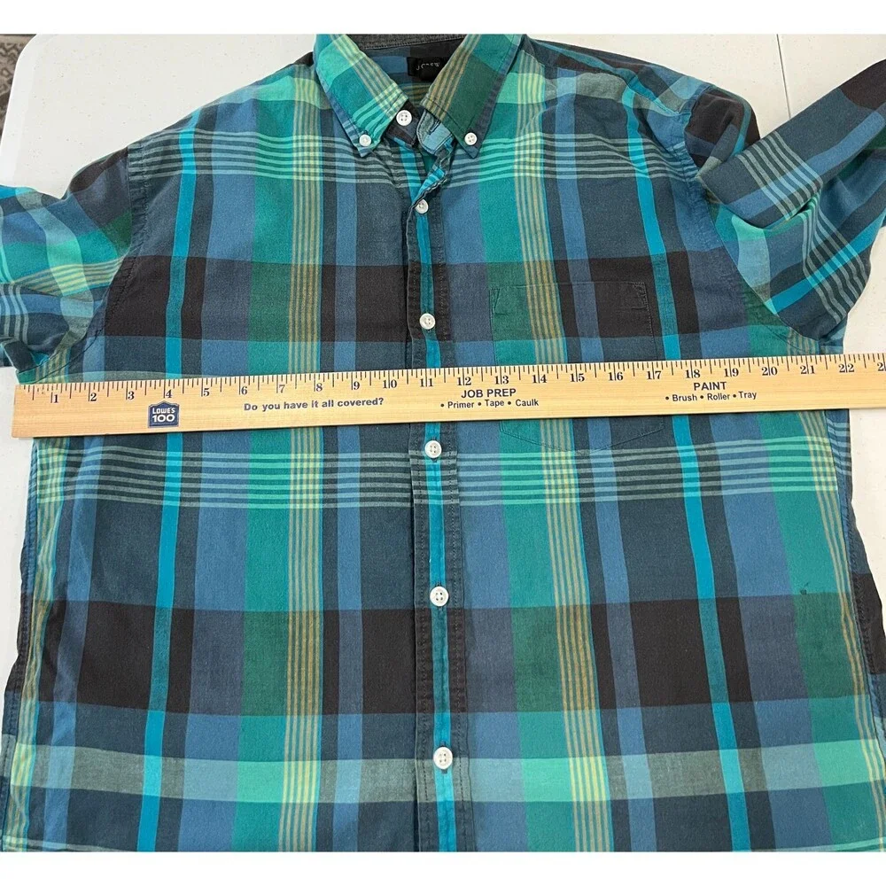J Crew Men's Blue Yellow Green Plaid Button Down Shirt Size M *READ*